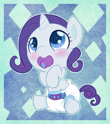 Size: 848x960 | Tagged: safe, artist:cuddlehooves, rarity, pony, g4, baby, baby pony, blushing, cuddlehooves is trying to murder us, cute, cutie mark diapers, diaper, female, foal, looking up, pacifier, poofy diaper, puffy cheeks, raribetes, sitting, solo