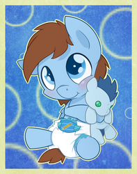 Size: 788x1000 | Tagged: safe, artist:cuddlehooves, oc, oc only, oc:sketchy, pony, baby, baby pony, cutie mark diapers, diaper, foal, poofy diaper, solo