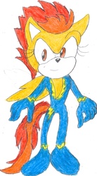 Size: 1570x2835 | Tagged: safe, artist:bluespeedsfan92, spitfire, anthro, plantigrade anthro, g4, female, solo, sonic the hedgehog (series), sonicified, style emulation, traditional art