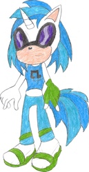 Size: 1540x2990 | Tagged: safe, artist:bluespeedsfan92, dj pon-3, vinyl scratch, anthro, plantigrade anthro, g4, female, solo, sonic the hedgehog (series), sonicified, style emulation, traditional art