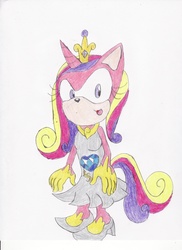 Size: 2500x3428 | Tagged: safe, artist:bluespeedsfan92, princess cadance, anthro, plantigrade anthro, g4, female, solo, sonic the hedgehog (series), sonicified, style emulation, traditional art