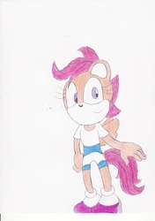 Size: 2408x3412 | Tagged: safe, artist:bluespeedsfan92, scootaloo, anthro, plantigrade anthro, g4, female, solo, sonic the hedgehog (series), sonicified, style emulation, traditional art
