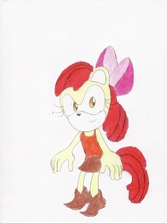 Size: 2464x3300 | Tagged: safe, artist:bluespeedsfan92, apple bloom, earth pony, anthro, plantigrade anthro, g4, female, solo, sonic the hedgehog (series), sonicified, style emulation, traditional art