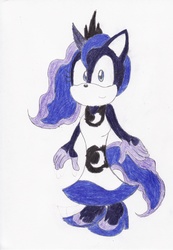 Size: 2284x3300 | Tagged: safe, artist:bluespeedsfan92, princess luna, anthro, plantigrade anthro, g4, female, solo, sonic the hedgehog (series), sonicified, style emulation, traditional art
