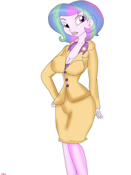 Size: 2448x3264 | Tagged: safe, princess celestia, principal celestia, equestria girls, g4, alternate hairstyle, breasts, busty princess celestia, cleavage, clothes, cutie mark, cutie mark on clothes, female, humanized, short hair, solo