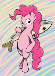 Size: 1280x1772 | Tagged: safe, artist:redcladhero, pinkie pie, fish, pony, g4, :p, bipedal, female, looking at you, smiling, solo, tongue out, wide eyes