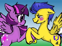 Size: 1024x768 | Tagged: safe, artist:chocolatexice, flash sentry, twilight sparkle, alicorn, pony, g4, blushing, female, mare, ship:flashlight, shipping, twilight sparkle (alicorn)