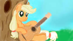 Size: 1280x720 | Tagged: safe, artist:jbond, applejack, earth pony, pony, g4, female, guitar, mare, solo, tree