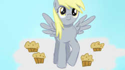 Size: 1280x720 | Tagged: safe, artist:jbond, derpy hooves, pegasus, pony, g4, cloud, cloudy, female, mare, muffin, solo