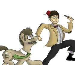 Size: 2300x2000 | Tagged: safe, artist:yungdissy, doctor whooves, time turner, human, g4, bowtie, crossover, eleventh doctor, fez, hat, human ponidox, running, sonic screwdriver, the doctor, timelord ponidox, wip