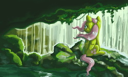 Size: 800x480 | Tagged: safe, artist:shira-kaeru, fluttershy, g4, female, sitting, solo, water