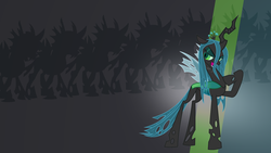 Size: 1920x1080 | Tagged: safe, artist:rdbrony16, queen chrysalis, changeling, changeling queen, g4, bedroom eyes, crown, female, jewelry, regalia, vector, wallpaper