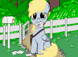 Size: 1048x762 | Tagged: safe, artist:eternyan, derpy hooves, pegasus, pony, g4, female, letter, mare, mouth hold, solo, underp