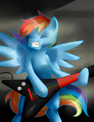 Size: 2550x3300 | Tagged: safe, artist:bellalysewinchester, rainbow dash, pegasus, pony, g4, abstract background, bipedal, female, guitar, mare, solo