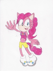 Size: 2488x3300 | Tagged: safe, artist:bluespeedsfan92, pinkie pie, earth pony, anthro, plantigrade anthro, g4, female, solo, sonic the hedgehog (series), sonicified, style emulation, traditional art