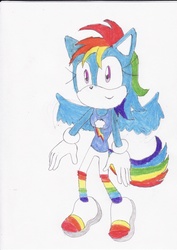 Size: 2368x3336 | Tagged: safe, artist:bluespeedsfan92, rainbow dash, anthro, plantigrade anthro, g4, female, request, solo, sonic the hedgehog (series), sonicified, style emulation, traditional art