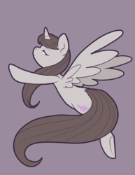 Size: 1487x1925 | Tagged: safe, artist:pixel-prism, octavia melody, alicorn, pony, g4, alicornified, bedroom eyes, everyone is an alicorn, female, flying, looking back, octacorn, race swap, simple background, solo, spread wings, underhoof