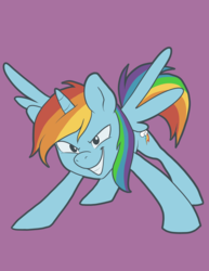 Size: 1487x1925 | Tagged: safe, artist:pixel-prism, rainbow dash, alicorn, pony, g4, alicornified, everyone is an alicorn, female, mare, purple background, race swap, rainbowcorn, simple background, solo