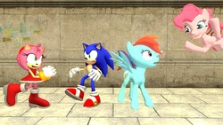 Size: 1920x1080 | Tagged: safe, artist:tbwinger92, pinkie pie, rainbow dash, g4, 3d, amy rose, crossover, gmod, male, sonic the hedgehog, sonic the hedgehog (series)
