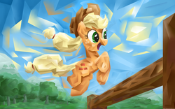 Size: 3840x2400 | Tagged: safe, artist:adiwan, applejack, g4, abstract, female, jumping, solo