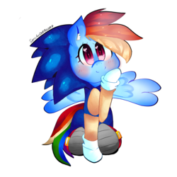 Size: 4000x4000 | Tagged: safe, artist:sonikku-star, rainbow dash, g4, absurd resolution, blushing, cosplay, crossover, female, male, simple background, solo, sonic the hedgehog, sonic the hedgehog (series), transparent background