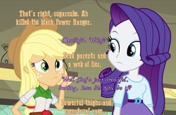 Size: 1280x839 | Tagged: safe, applejack, rarity, equestria girls, g4, cards against equestria girls, crossover, image macro, power rangers, purple text