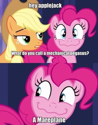 Size: 684x867 | Tagged: safe, applejack, pinkie pie, g4, image macro, pun