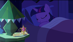 Size: 760x438 | Tagged: safe, screencap, twilight sparkle, equestria girls, g4, bed, big crown thingy, dark, element of magic, female, solo