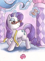 Size: 639x869 | Tagged: safe, artist:agnes garbowska, rarity, g4, cover, female, glasses, magic, measuring tape, rarity's glasses, solo, thread