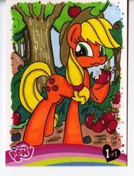 Size: 1280x1685 | Tagged: safe, artist:ponygoddess, applejack, g4, apple, cover, eating, female, solo, tree