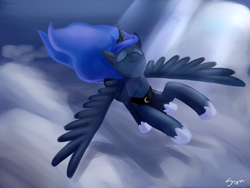 Size: 1500x1125 | Tagged: safe, artist:sion, princess luna, g4, female, flying, night, pixiv, sky, solo