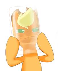 Size: 1224x1500 | Tagged: safe, artist:sion, applejack, earth pony, pony, g4, against glass, female, glass, jar, pixiv, silly, silly pony, solo, stuck, who's a silly pony