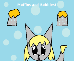 Size: 430x358 | Tagged: safe, derpy hooves, cat, g4, bubble, chibi, cute, female, ms paint, muffin, solo, species swap