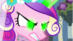 Size: 350x197 | Tagged: safe, screencap, queen chrysalis, changeling, a canterlot wedding, g4, animated, disguise, disguised changeling, fake cadance, female, glowing eyes, magic, solo