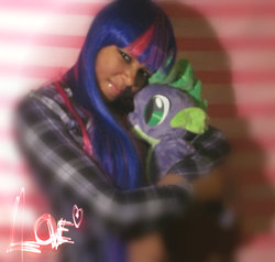 Size: 1260x1200 | Tagged: safe, artist:akwardfairy, spike, twilight sparkle, human, g4, cosplay, irl, irl human, photo, plushie, solo, spike plushie