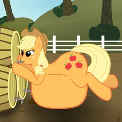 Size: 1280x1280 | Tagged: safe, artist:putinforgod, applejack, g4, belly, big belly, cider, female, inflation, solo