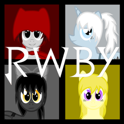 Size: 800x800 | Tagged: safe, black, blake belladonna, logo, monty oum, ponified, red, rooster teeth, ruby rose, rwby, square, weiss schnee, white, yang xiao long, yellow