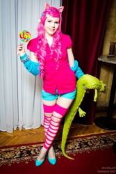 Size: 3456x5184 | Tagged: safe, artist:shredguard, gummy, pinkie pie, human, g4, cosplay, irl, irl human, photo, plushie, solo