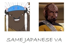 Size: 593x399 | Tagged: safe, chief thunderhooves, g4, banjo ginga, exploitable meme, meme, same voice actor, star trek, worf