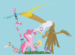 Size: 806x600 | Tagged: safe, edit, edited screencap, screencap, gilda, pinkie pie, griffon, g4, griffon the brush off, one piece