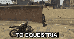Size: 400x213 | Tagged: safe, horse, animated, barely pony related, dafuq, generic pony, grand theft auto, gta iv, hoers, image macro, mod, motorcycle, poonikins, wat