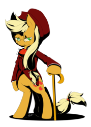 Size: 1280x1790 | Tagged: safe, artist:sion, applejack, earth pony, pony, g4, bipedal, cane, female, glasses, simple background, solo