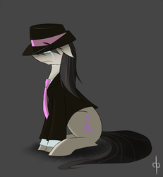 Size: 1000x1082 | Tagged: safe, artist:dream-phoenix, octavia melody, g4, clothes, crying, female, hat, mafia octavia, necktie, sitting, solo, suit, trilby