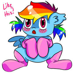 Size: 700x700 | Tagged: safe, artist:askfillydash, rainbow dash, g4, blushing, clothes, female, filly, filly rainbow dash, smiling, socks, solo