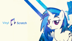 Size: 1920x1080 | Tagged: safe, artist:aztecsoul, artist:flamelauncher14, artist:moongazeponies, dj pon-3, vinyl scratch, pony, unicorn, g4, abstract background, cutie mark, female, horn, mare, smiling, solo, teeth, text, vector, wallpaper