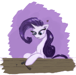 Size: 620x614 | Tagged: safe, artist:zolombo, rarity, pony, unicorn, g4, ..., animated, exclamation point, eyelashes, female, frown, grin, hammer, interrobang, leaning, looking at you, mare, nail, open mouth, poking, question mark, simple background, smiling, solo, squee, surprised, table, transparent background, wide eyes
