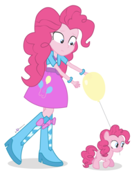 Size: 1050x1350 | Tagged: safe, artist:dm29, pinkie pie, human, equestria girls, g4, balloon, cute, diapinkes, duality, duo, filly, hnnng, human ponidox, julian yeo is trying to murder us, mouth hold, pony pet, pouting, simple background, square crossover, transparent background