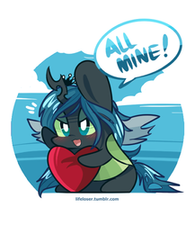 Size: 500x575 | Tagged: source needed, safe, artist:php56, queen chrysalis, changeling, changeling queen, g4, blushing, chibi, cute, cutealis, female, heart, open mouth, sitting, solo