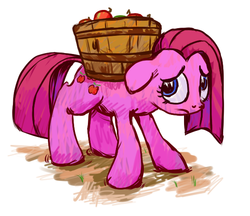 Size: 580x500 | Tagged: safe, artist:danielpon, pinkie pie, g4, apple, female, solo, swapped cutie marks