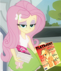 Size: 914x1062 | Tagged: safe, edit, applejack, fluttershy, pinkie pie, equestria girls, g4, my little pony equestria girls, butt, female, magazine, playbrony, plot, porn, unamused